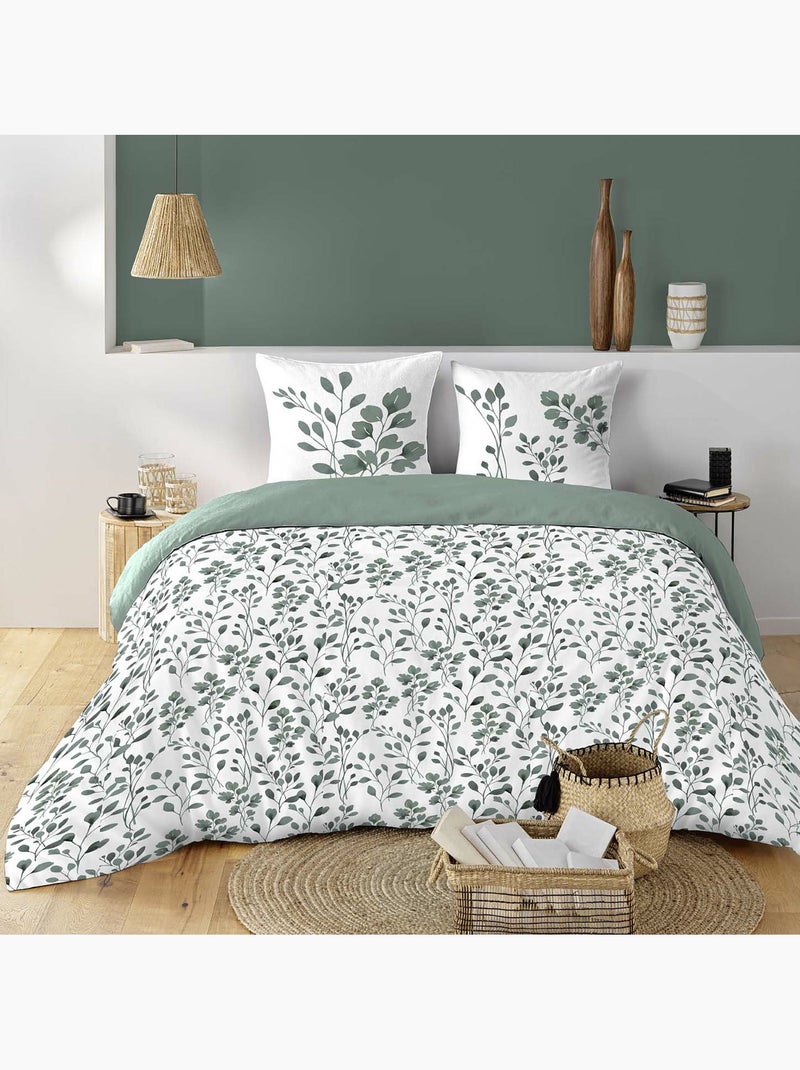 Funda nórdica + 2 fundas de almohada – algodón 57 hilos – estampado vegetal Verde salvia - Kiabi