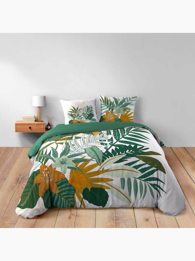 Funda nórdica + 2 fundas de almohada florida Verde - Kiabi