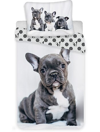 Funda nórdica bulldog francés 140x200 cm + funda de almohada - algodón