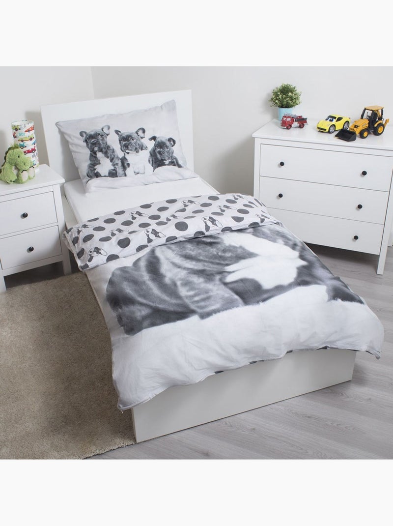 Funda nórdica bulldog francés 140x200 cm + funda de almohada - algodón Blanco Gris - Kiabi