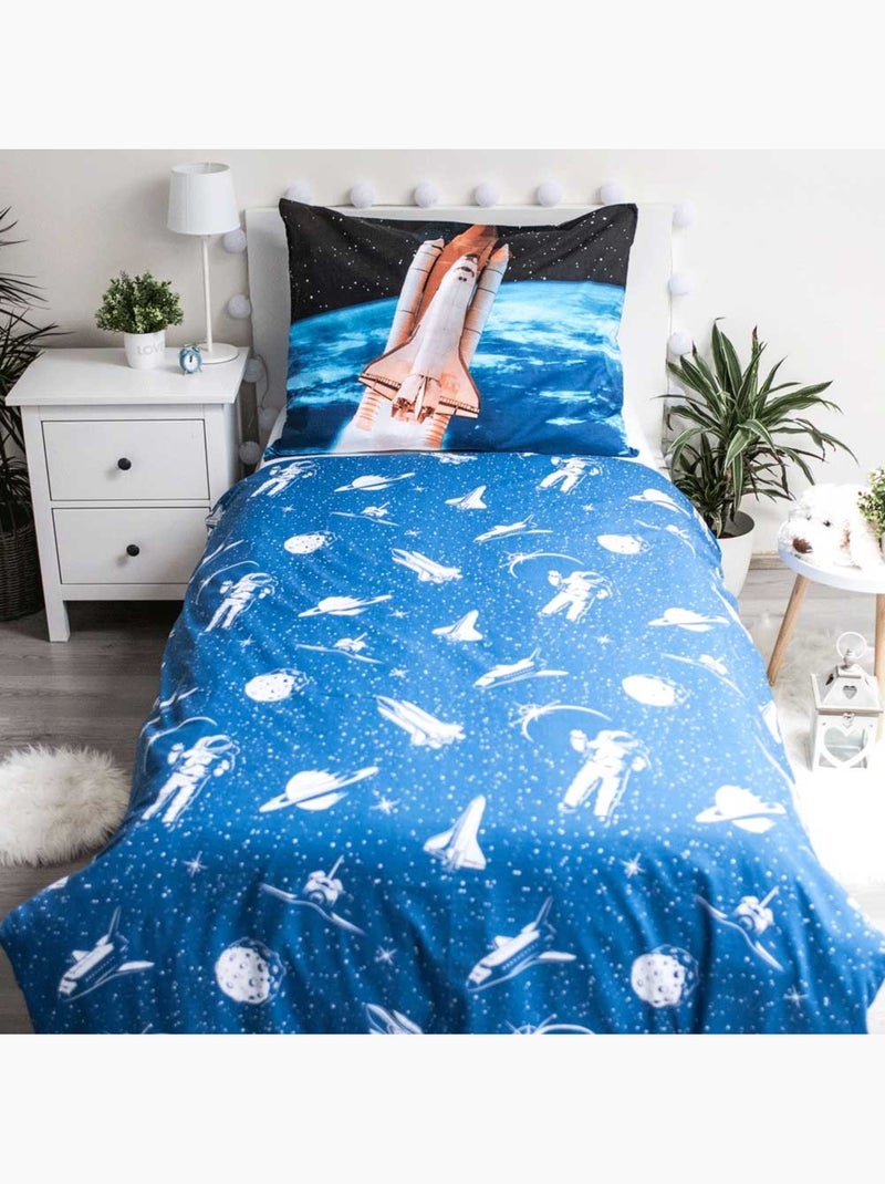 Funda nórdica cohete 140x200 cm + funda de almohada - estampado fosforescente Negro Azul Blanco - Kiabi