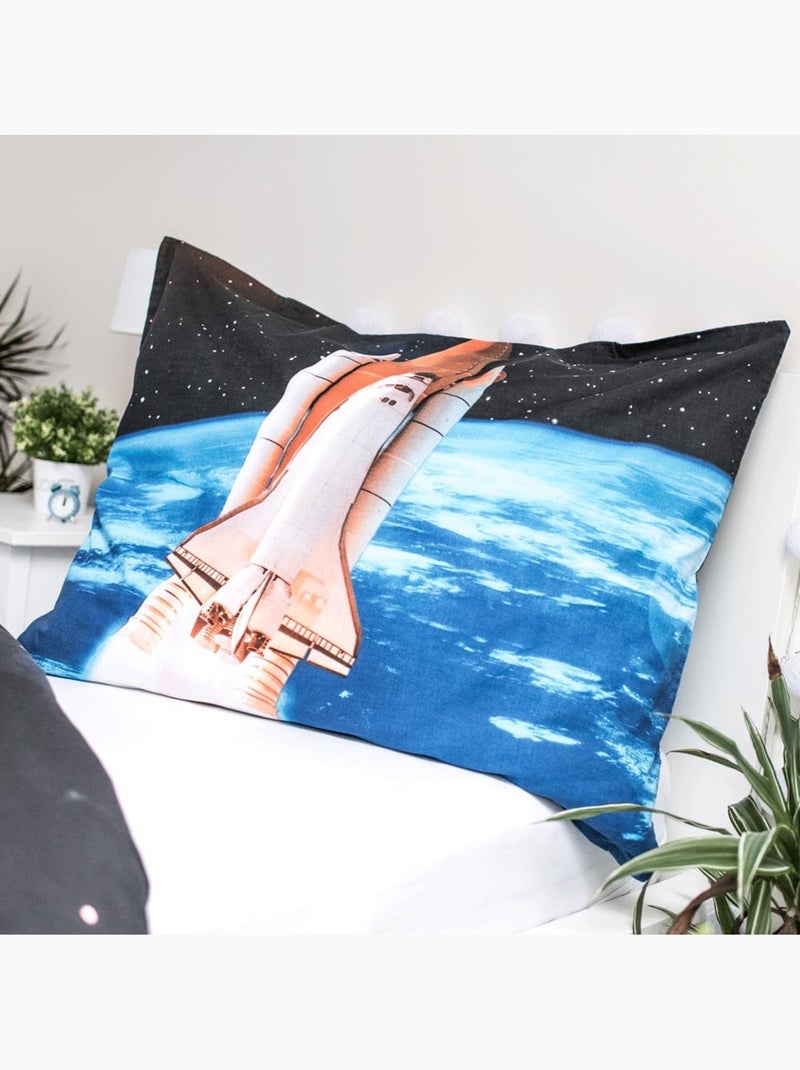 Funda nórdica cohete 140x200 cm + funda de almohada - estampado fosforescente Negro Azul Blanco - Kiabi