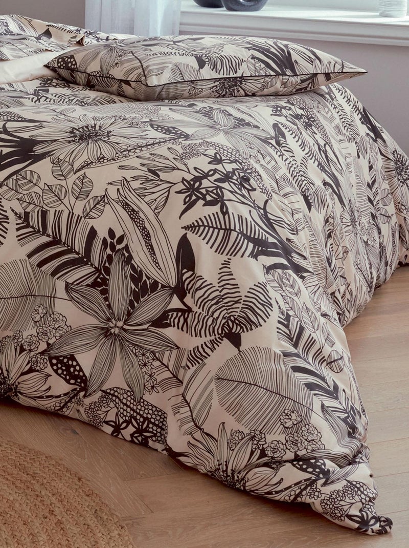 Funda nórdica de percal con impresiones negras Beige - Kiabi