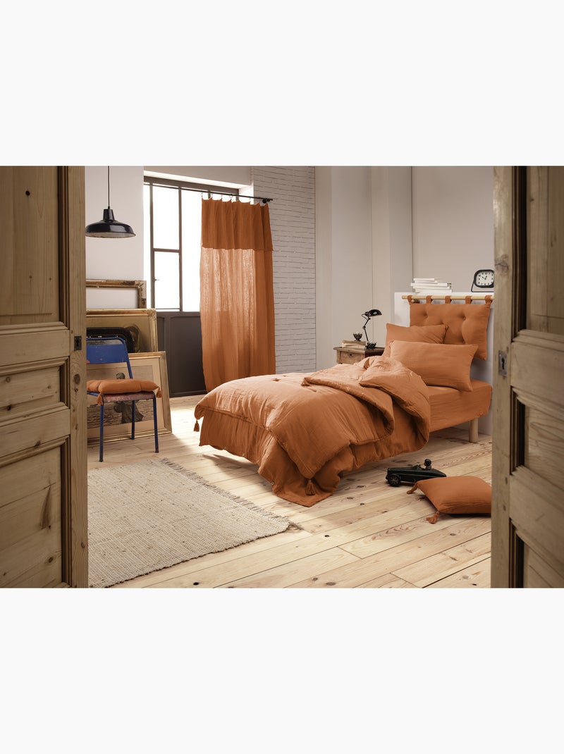 Funda nórdica – doble gasa de algodón - acabado botones de madera - gaïa Albaricoque - Kiabi