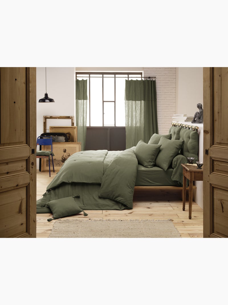 Funda nórdica – doble gasa de algodón - acabado botones de madera - gaïa Verde romero - Kiabi