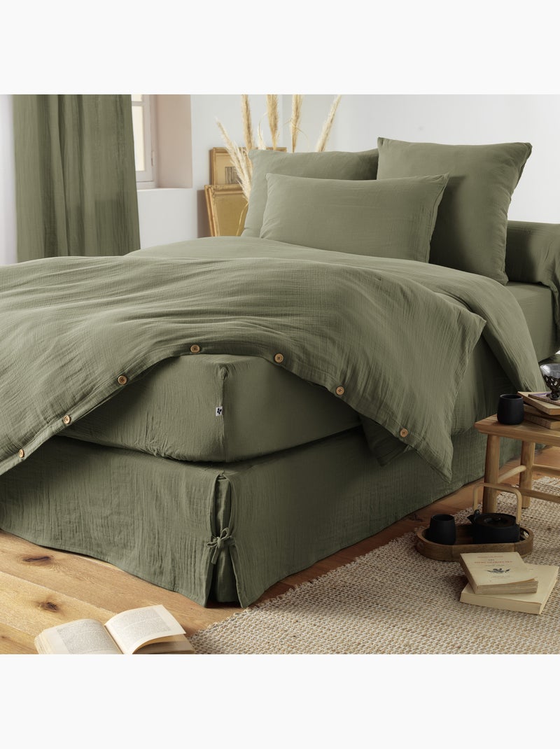 Funda nórdica – doble gasa de algodón - acabado botones de madera - gaïa Verde romero - Kiabi