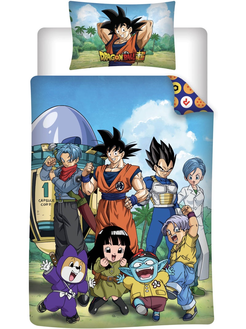 Funda Nórdica Dragon Ball 140x200cm + Funda Almohada 65x65cm – Goku Vegeta – Policotón – Licencia Of Beige/Verde/Azul - Kiabi