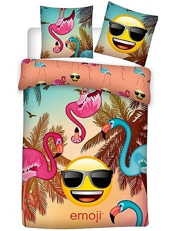Funda nórdica emoji flamingo tropical 140x 200 cm + funda de almohada