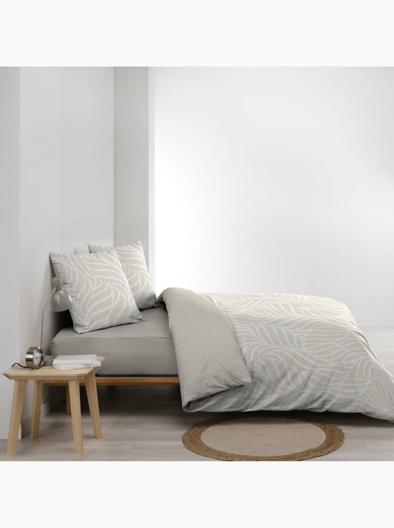 Funda nórdica estampada 57 hilos follaje moderno – 2 fundas de almohada incluidas Beige - Kiabi