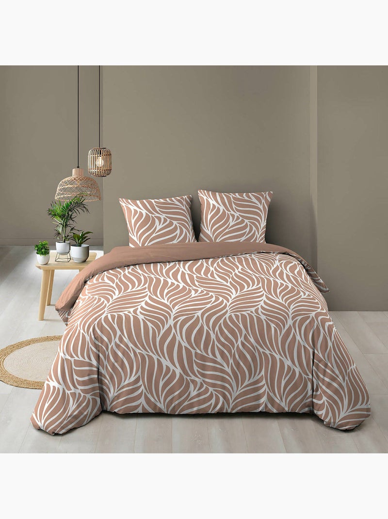 Funda nórdica estampada 57 hilos follaje moderno – 2 fundas de almohada incluidas Moca - Kiabi