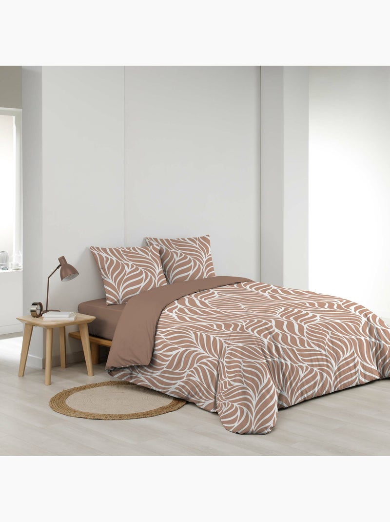 Funda nórdica estampada 57 hilos follaje moderno – 2 fundas de almohada incluidas Moca - Kiabi