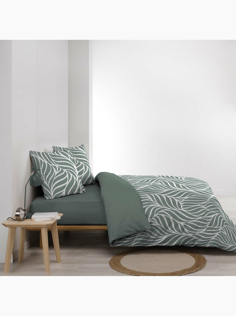 Funda nórdica estampada 57 hilos follaje moderno – 2 fundas de almohada incluidas Verde salvia - Kiabi