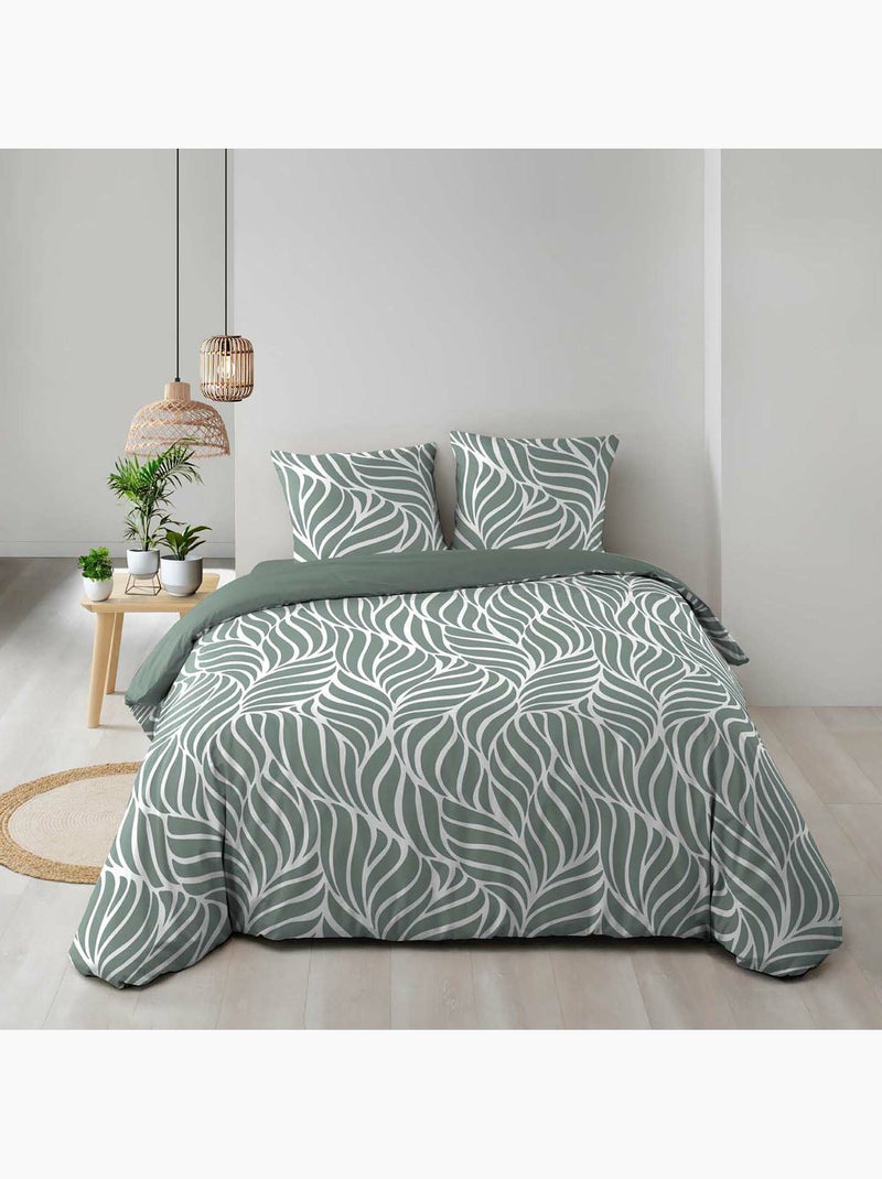 Funda nórdica estampada 57 hilos follaje moderno – 2 fundas de almohada incluidas Verde salvia - Kiabi