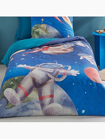 Funda nórdica infantil astronauta y cohete en percal de algodón