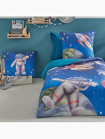 Funda nórdica infantil astronauta y cohete en percal de algodón