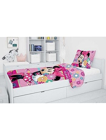 Funda nórdica minnie flores 140x200 cm + funda de almohada - juego infantil de algodón
