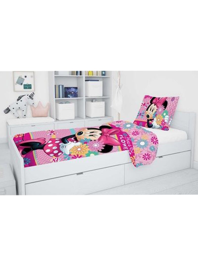 Funda nórdica minnie flores 140x200 cm + funda de almohada - juego infantil de algodón Blanco Rosa Negro - Kiabi
