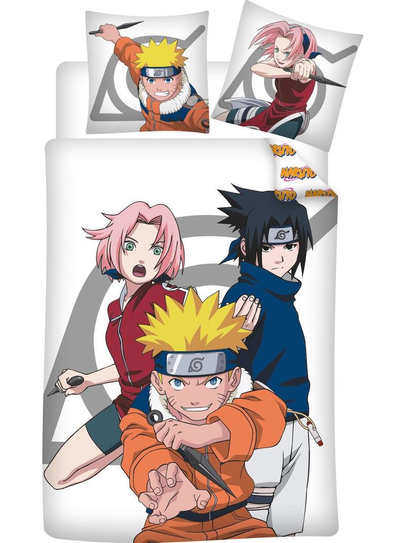 Funda Nórdica Naruto Clásico 140x200cm + Funda Almohada 65x65cm – Equipo 7 Naruto Sakura Sasuke – Po Beige/Blanco - Kiabi