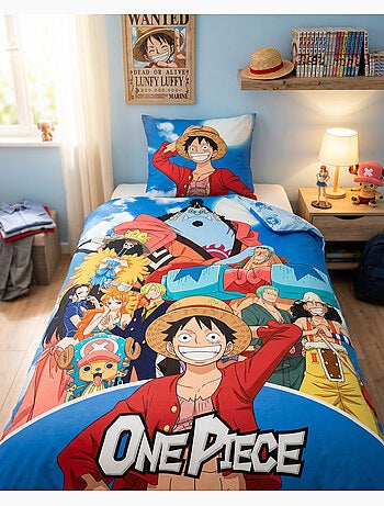Funda Nórdica One Piece Tripulación 140x200cm + Funda Almohada 65x65cm – Luffy Zoro Nami – Policotón