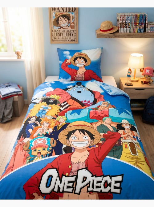 Funda Nórdica One Piece Tripulación 140x200cm + Funda Almohada 65x65cm – Luffy Zoro Nami – Policotón - Kiabi Funda Nórdica One Piece Tripulación 140x200cm + Funda Almohada 65x65cm – Luffy Zoro Nami – Policotón - Kiabi