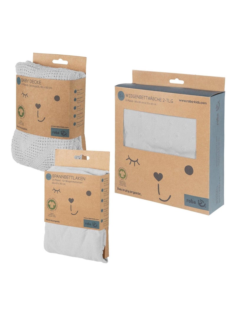 Funda nórdica para bebé + funda de almohada + sábana y manta en algodón orgánico 'Roba lil planet' Gris - Kiabi