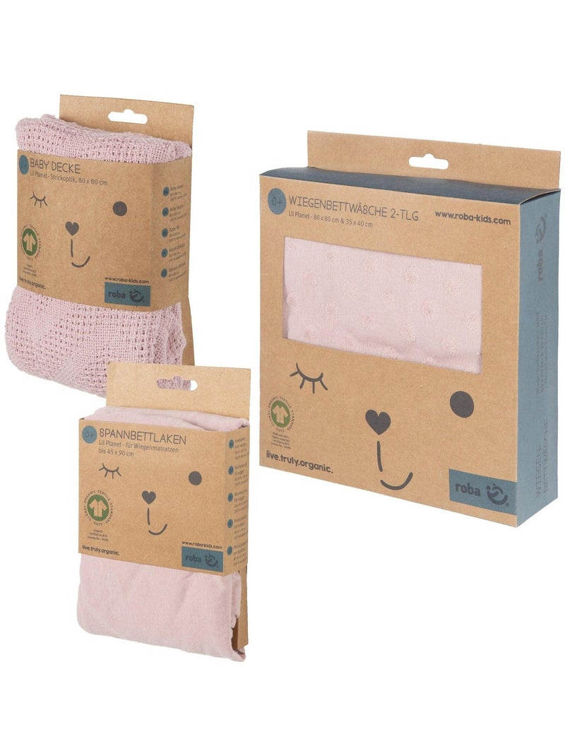 Funda nórdica para bebé + funda de almohada + sábana y manta en algodón orgánico 'Roba lil planet' Rosa pastel - Kiabi