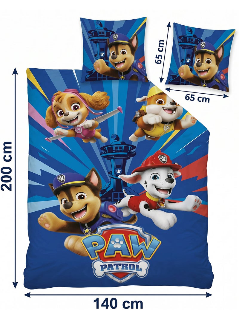 Funda Nórdica Paw Patrol 140x200cm + Funda Almohada 65x65cm – Chase Marshall Skye – Policotón – Lice Negro Burdeos Azul - Kiabi