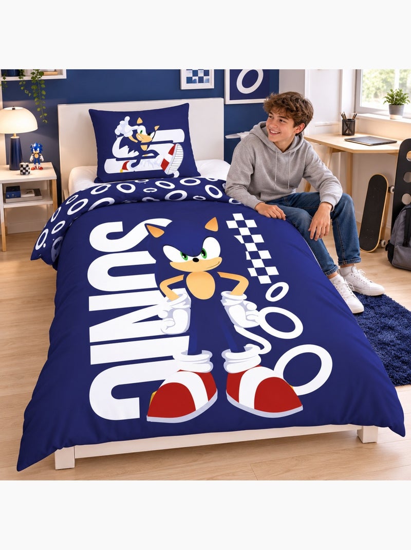 Funda nordica polialgodon sonic the hedgehog licencia oficial sega 140x200cm + funda 65x65cm Negro Azul - Kiabi