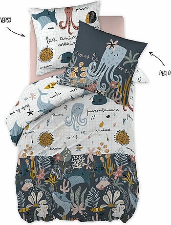 Funda nórdica reversible + 1 funda de almohada – algodón 57 hilos – estampado octopia