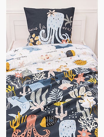 Funda nórdica reversible + 1 funda de almohada – algodón 57 hilos – estampado octopia