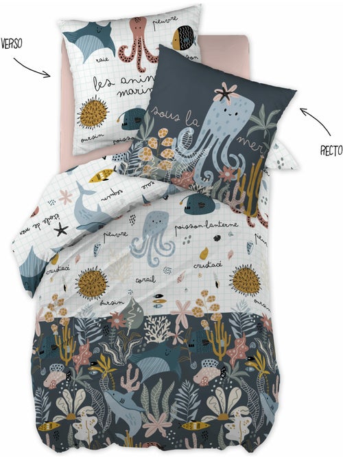 Funda nórdica reversible + 1 funda de almohada – algodón 57 hilos – estampado octopia - Kiabi Funda nórdica reversible + 1 funda de almohada – algodón 57 hilos – estampado octopia - Kiabi
