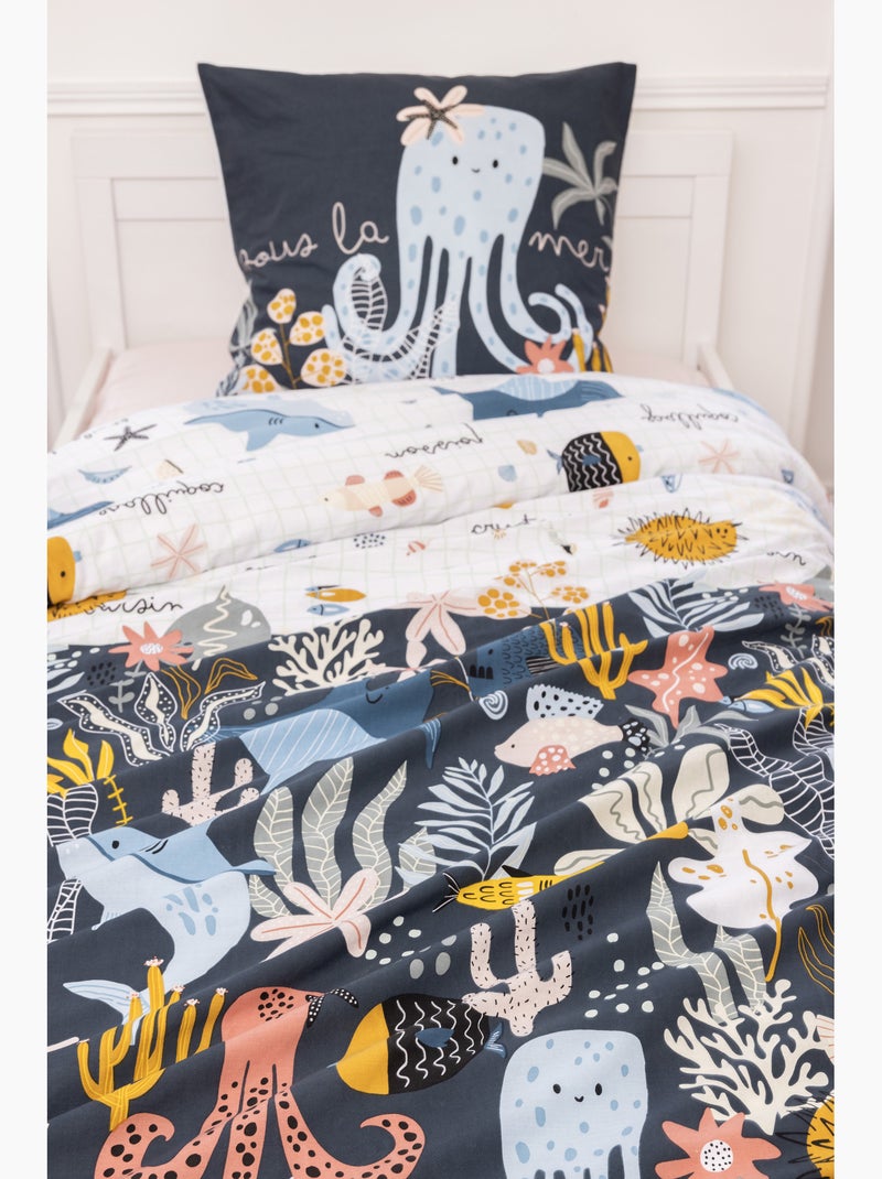 Funda nórdica reversible + 1 funda de almohada – algodón 57 hilos – estampado octopia Azul - Kiabi