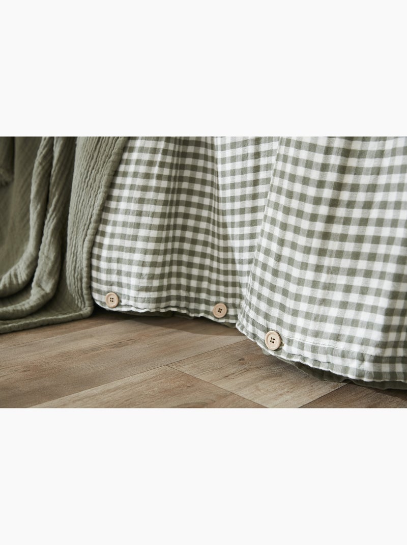 Funda nórdica reversible – gasa de algodón tejida teñida – cuadros vichy - vickie Verde salvia - Kiabi