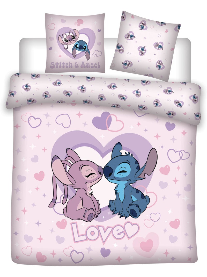 Funda Nordica Stitch y Angel Love Licencia Oficial Disney 220x240cm + Fundas 65x65cm Beige/Rosa - Kiabi