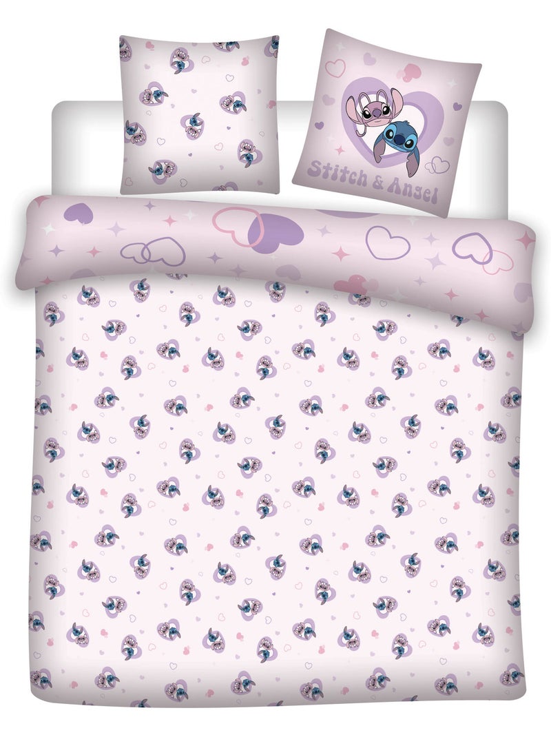 Funda Nordica Stitch y Angel Love Licencia Oficial Disney 220x240cm + Fundas 65x65cm Beige/Rosa - Kiabi