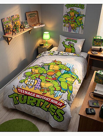 Funda Nórdica Tortugas Ninja TMNT 140x200cm + Funda Almohada 65x65cm – 4 Tortugas Nueva York – Polic