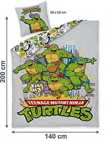 Funda Nórdica Tortugas Ninja TMNT 140x200cm + Funda Almohada 65x65cm – 4 Tortugas Nueva York – Polic