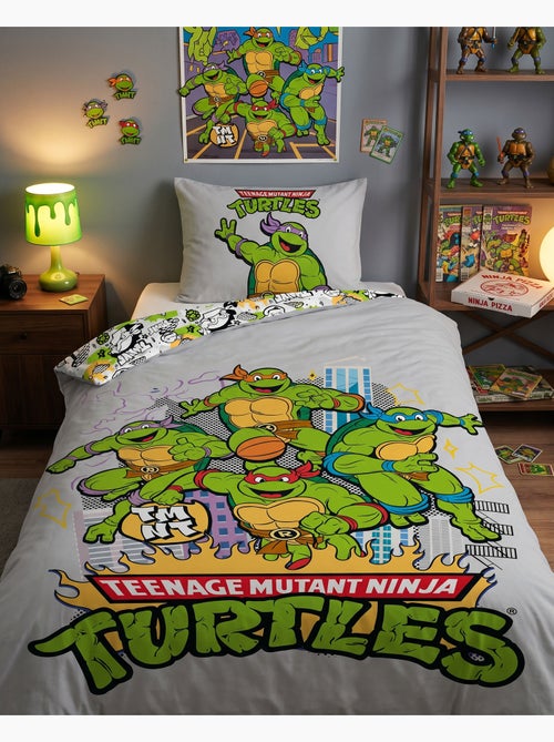 Funda Nórdica Tortugas Ninja TMNT 140x200cm + Funda Almohada 65x65cm – 4 Tortugas Nueva York – Polic - Kiabi Funda Nórdica Tortugas Ninja TMNT 140x200cm + Funda Almohada 65x65cm – 4 Tortugas Nueva York – Polic - Kiabi
