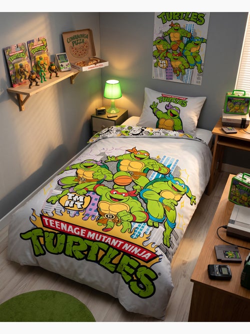 Funda Nórdica Tortugas Ninja TMNT 140x200cm + Funda Almohada 65x65cm – 4 Tortugas Nueva York – Polic - Kiabi Funda Nórdica Tortugas Ninja TMNT 140x200cm + Funda Almohada 65x65cm – 4 Tortugas Nueva York – Polic - Kiabi