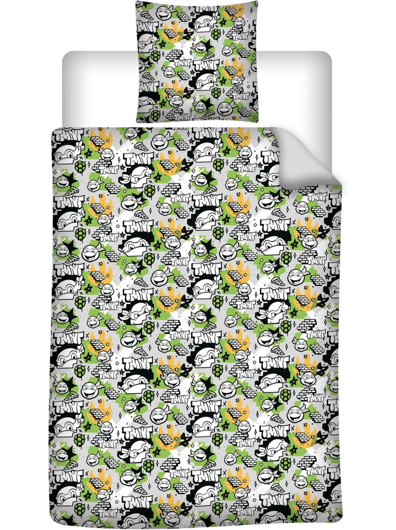 Funda Nórdica Tortugas Ninja TMNT 140x200cm + Funda Almohada 65x65cm – 4 Tortugas Nueva York – Polic Beige gris - Kiabi