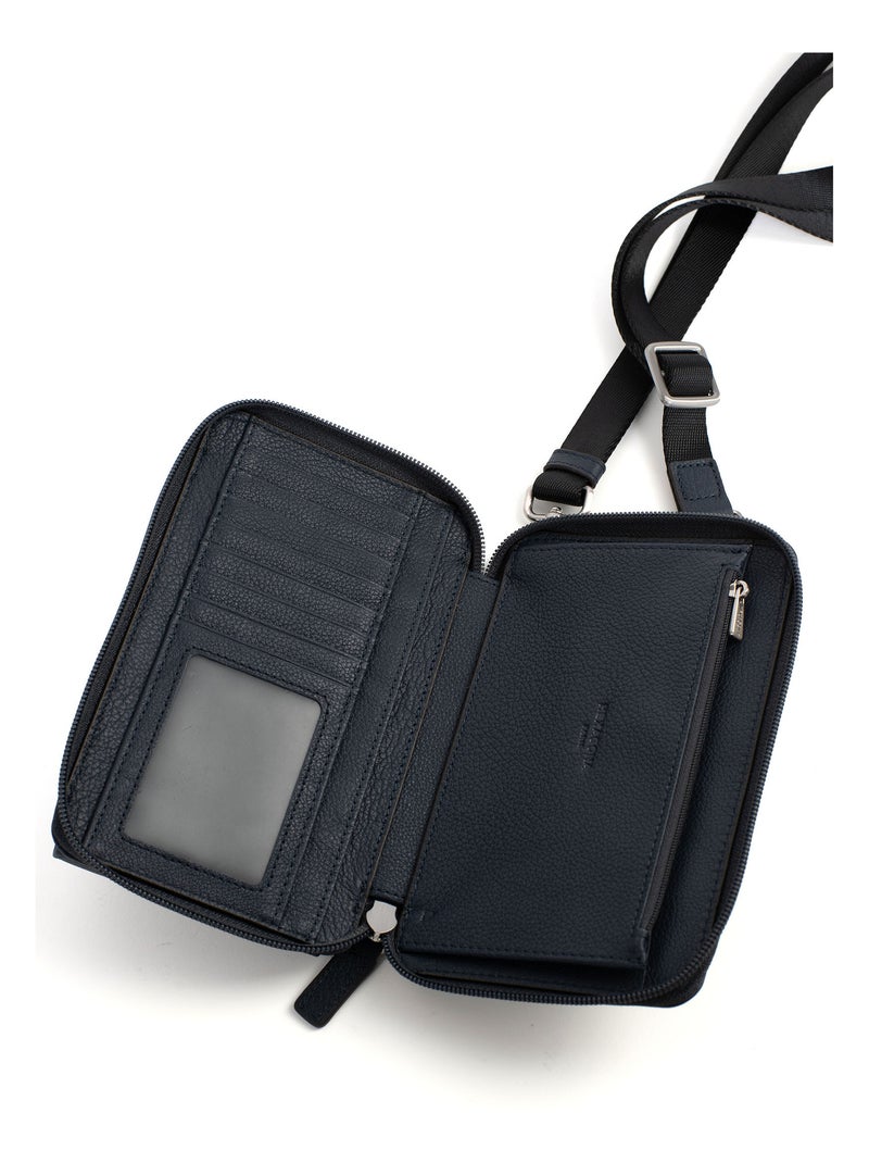 Funda para teléfono con billetera - detener rfid - cuero confort hexagona Azul marino - Kiabi