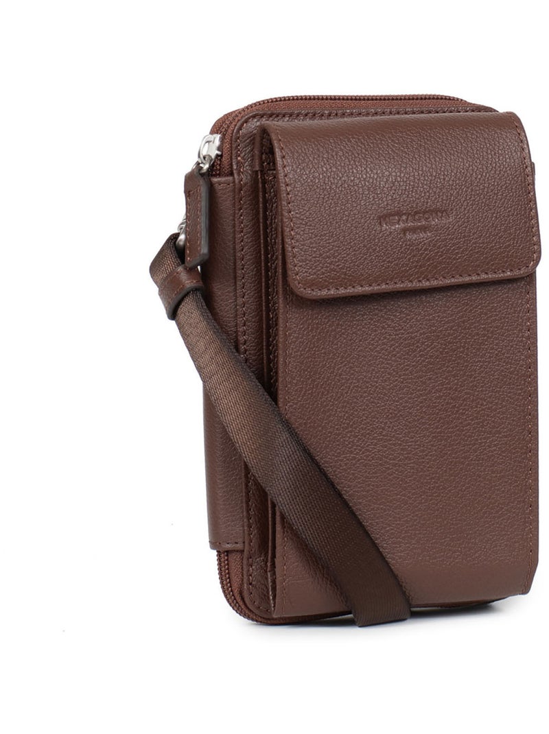 Funda para teléfono con billetera - detener rfid - cuero confort hexagona Marrón chocolate - Kiabi