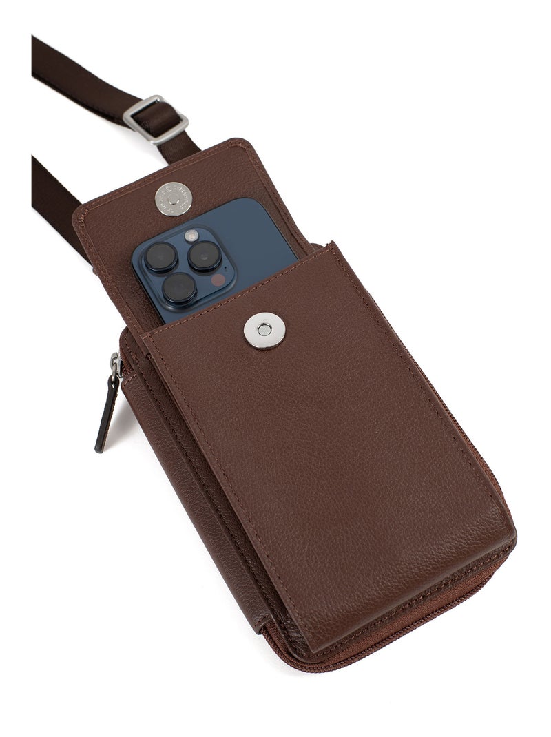 Funda para teléfono con billetera - detener rfid - cuero confort hexagona Marrón chocolate - Kiabi