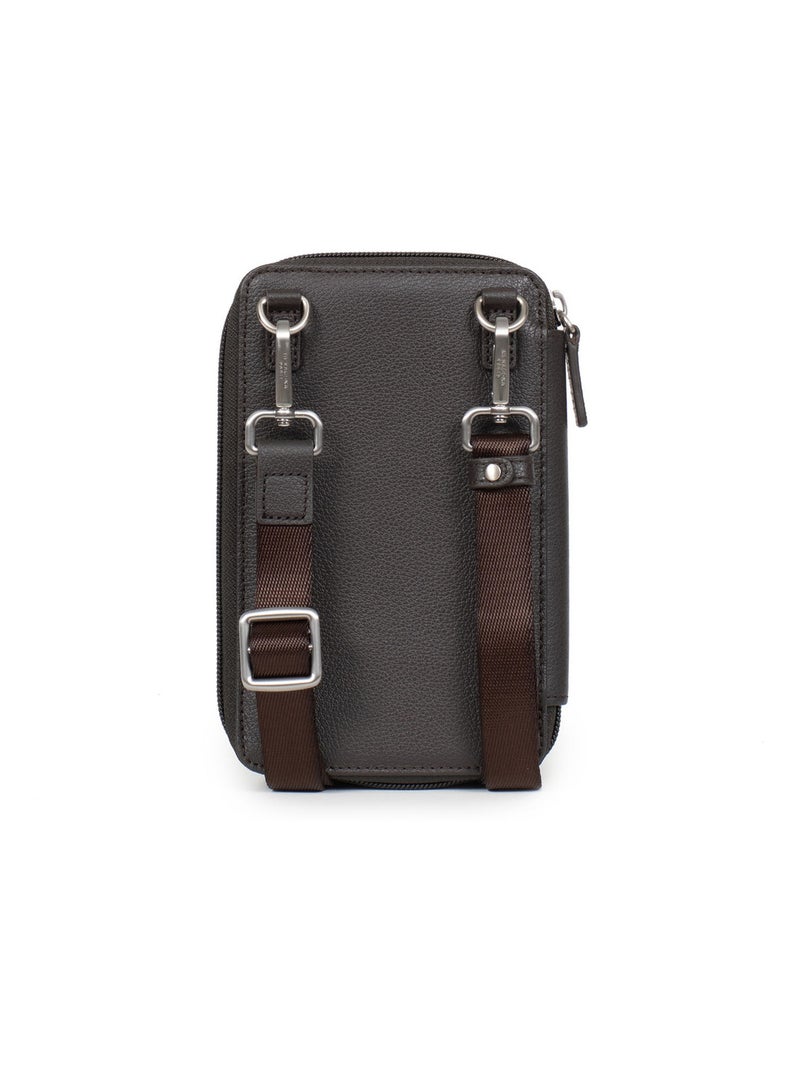 Funda para teléfono con billetera - detener rfid - cuero confort hexagona Marrón oscuro - Kiabi
