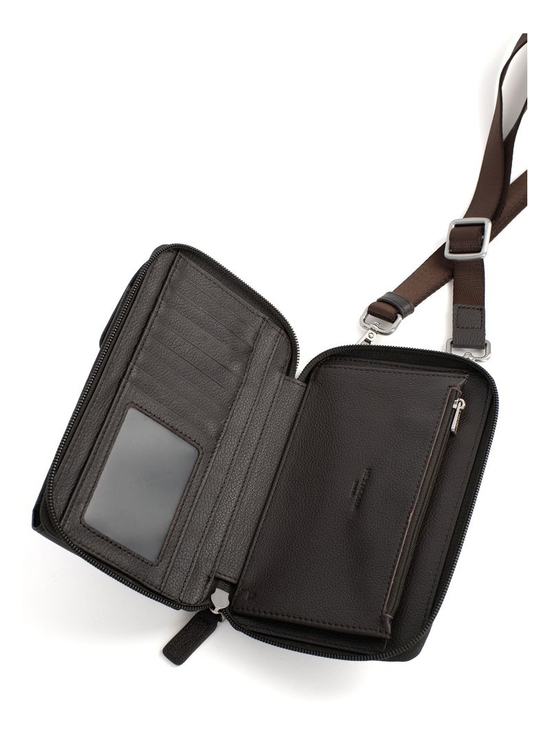 Funda para teléfono con billetera - detener rfid - cuero confort hexagona Marrón oscuro - Kiabi