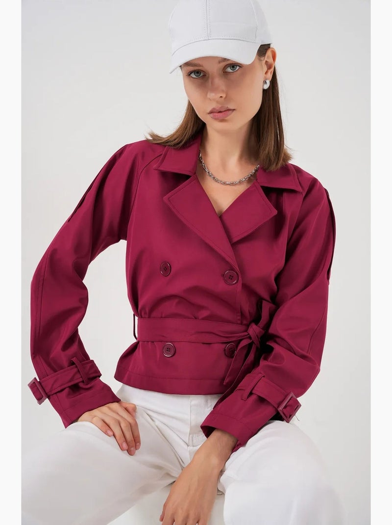 Gabardina corta con cinturón bdart Rojo burdeos - Kiabi