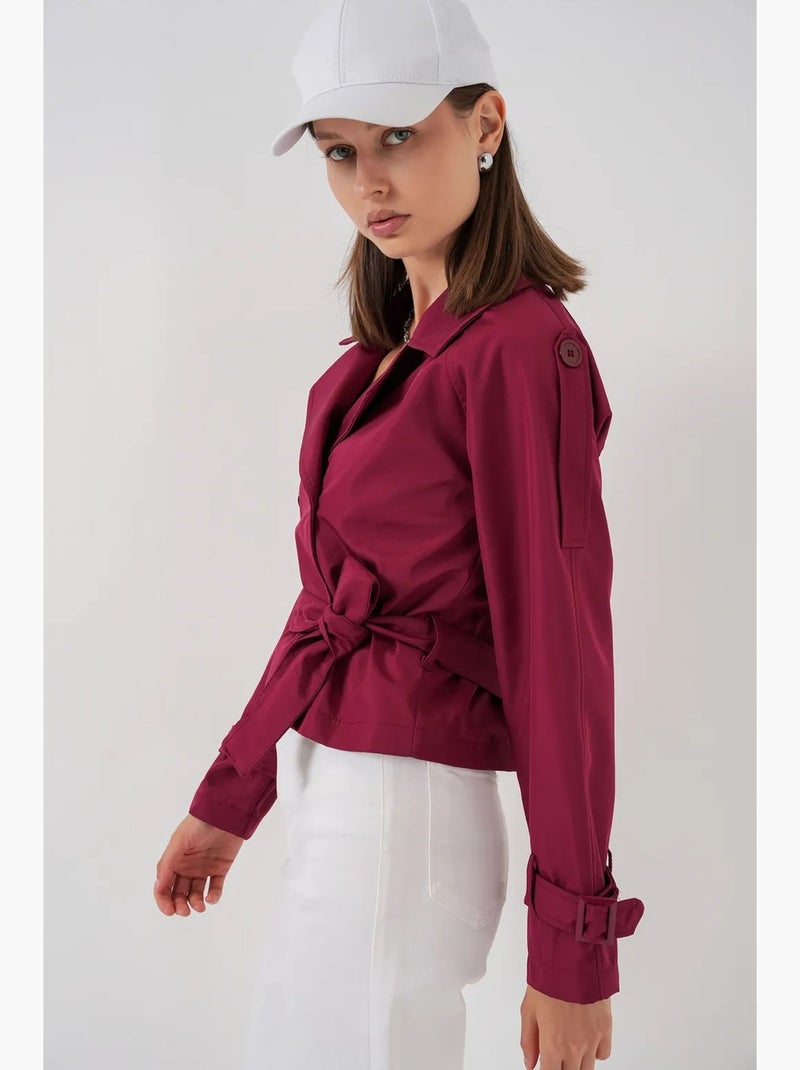 Gabardina corta con cinturón bdart Rojo burdeos - Kiabi