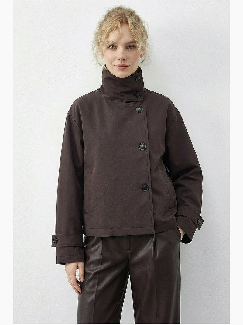 Gabardina corta con cuello mao lucci Marrón oscuro - Kiabi