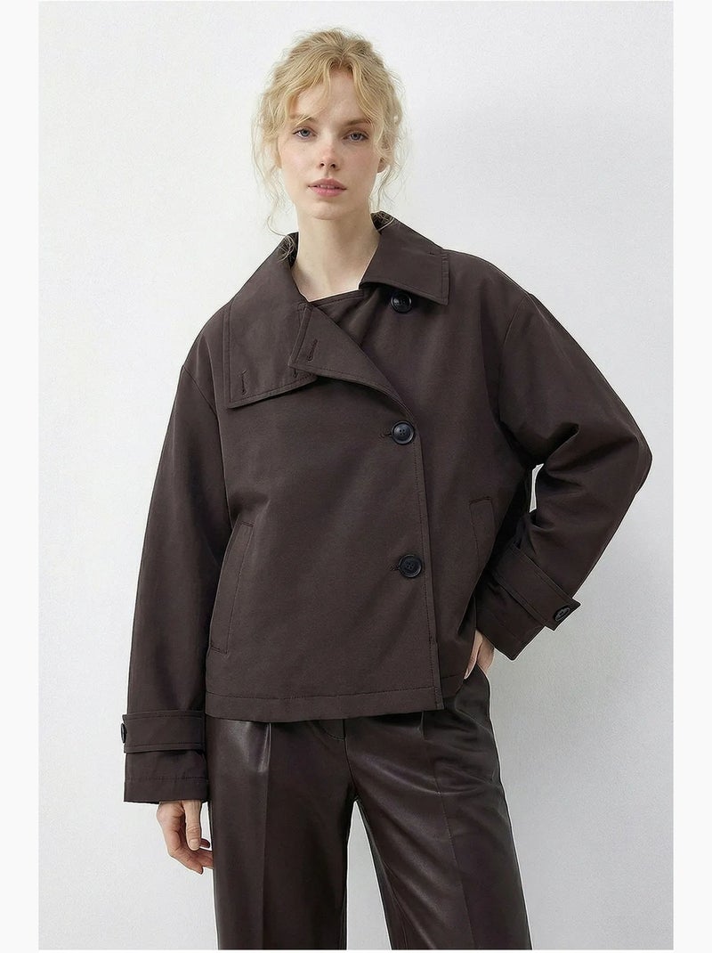 Gabardina corta con cuello mao lucci Marrón oscuro - Kiabi