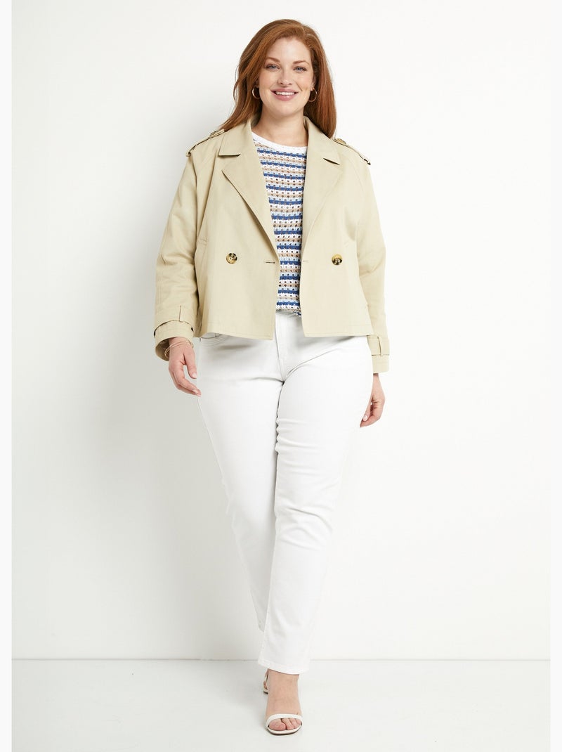 Gabardina corta con doble botonadura y forro de algodón - Afibel Beige - Kiabi